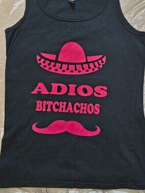 Anvil Adios Bitchachos Shirt Black/Pink Sombrero Mustache Lightweight Small